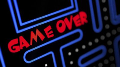 Screen showing that the Game is Over. Video games, electronic games, computer games.