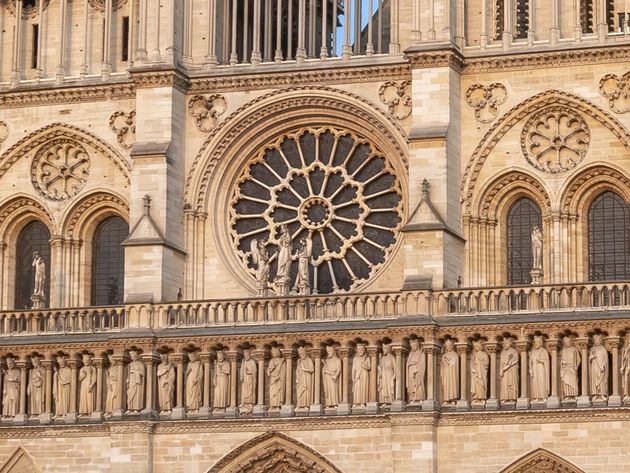 Close-up of Notre Dame in Paris, France. Question image for "Ready for my Close-up" image quiz.