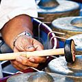 Gong. Closeup of a khong wong gong circle chime. Thai classical musical instrument, part of piphat ensemble. (percussion, music)