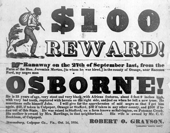 reward advertisement for a slave who had escaped
