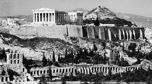 The Acropolis, Athens, second half of the 5th century bc, with the Parthenon at centre and the Erechtheum at left.