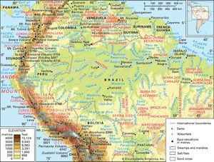 Central and Northern Andes and the Amazon River basin and drainage network