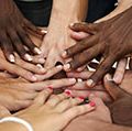 Many hands with different skin hues. human skin